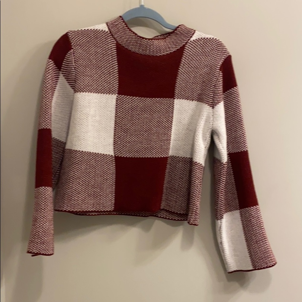 Plaid deep red sweater